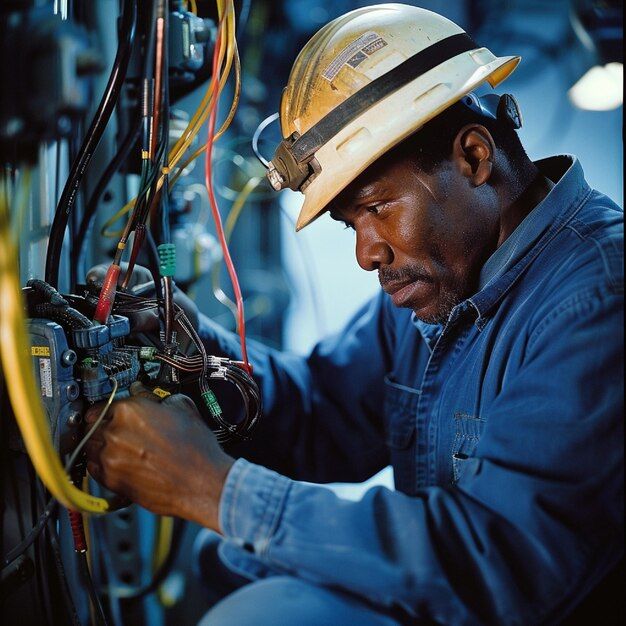 Young Mos-Tech technician working on an electrical control panel