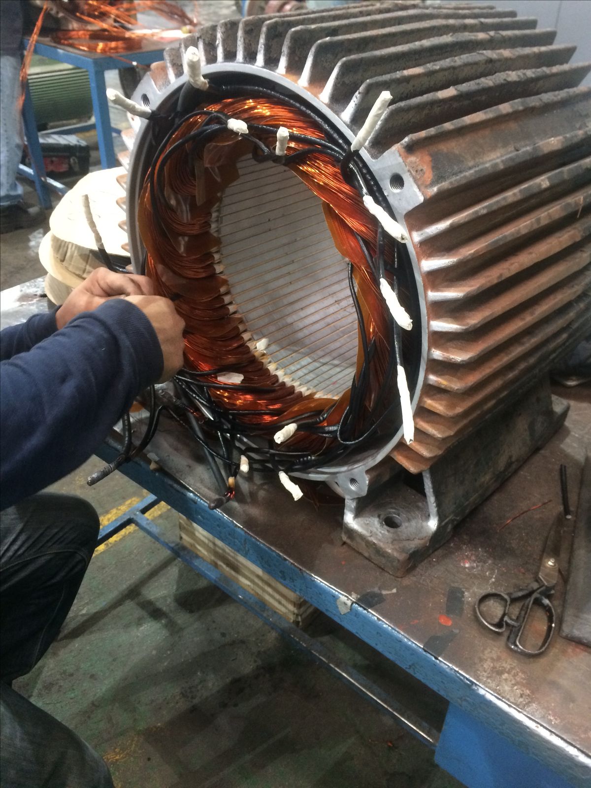 Close-up of industrial motor winding