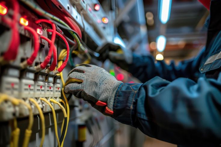 Technician working on an electrical distribution panel